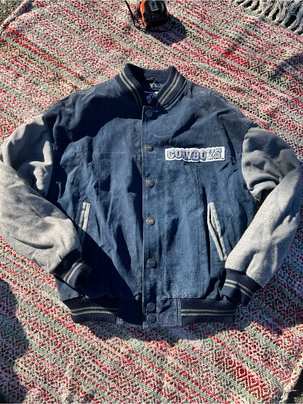 Cowboys Navy and Gray Varsity Jacket suede